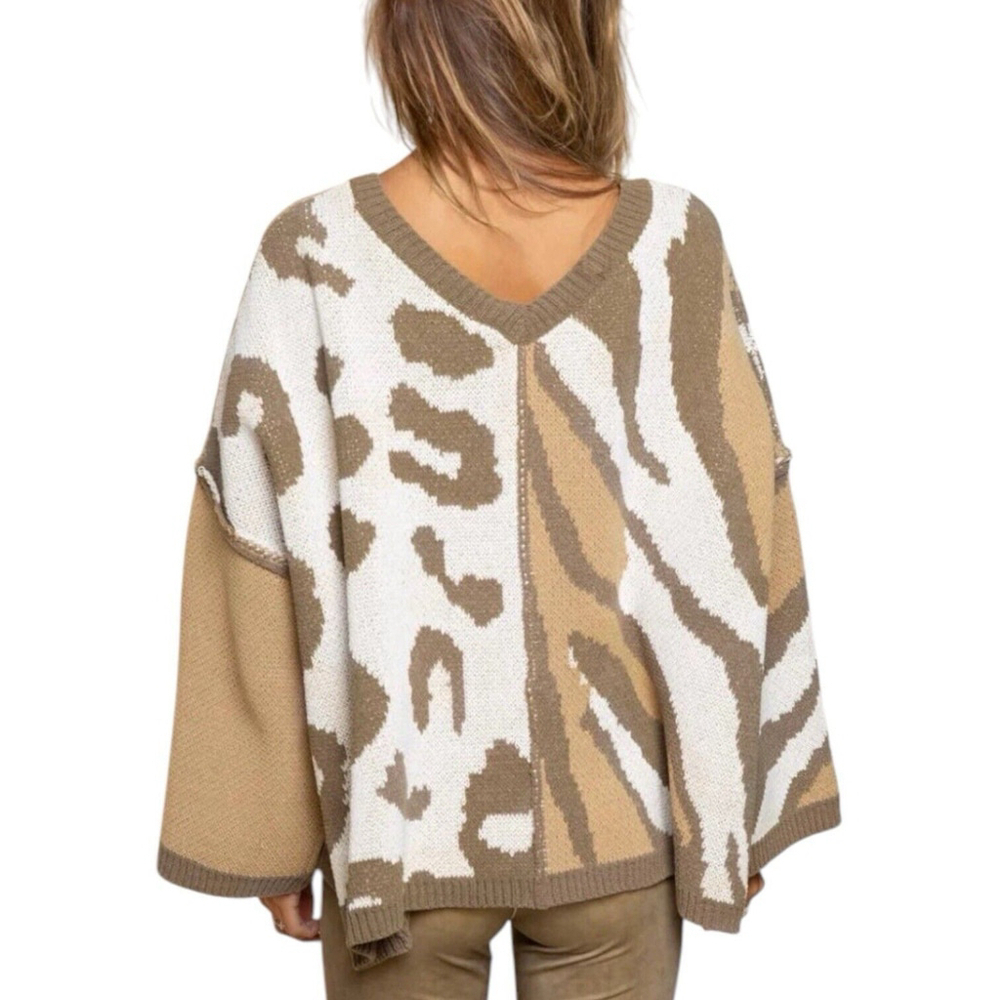 POL Womens M Sunrise Morning Mix Sweater Boxy Relaxed Fit V Neck Wide Sleeve - Picture 3 of 13